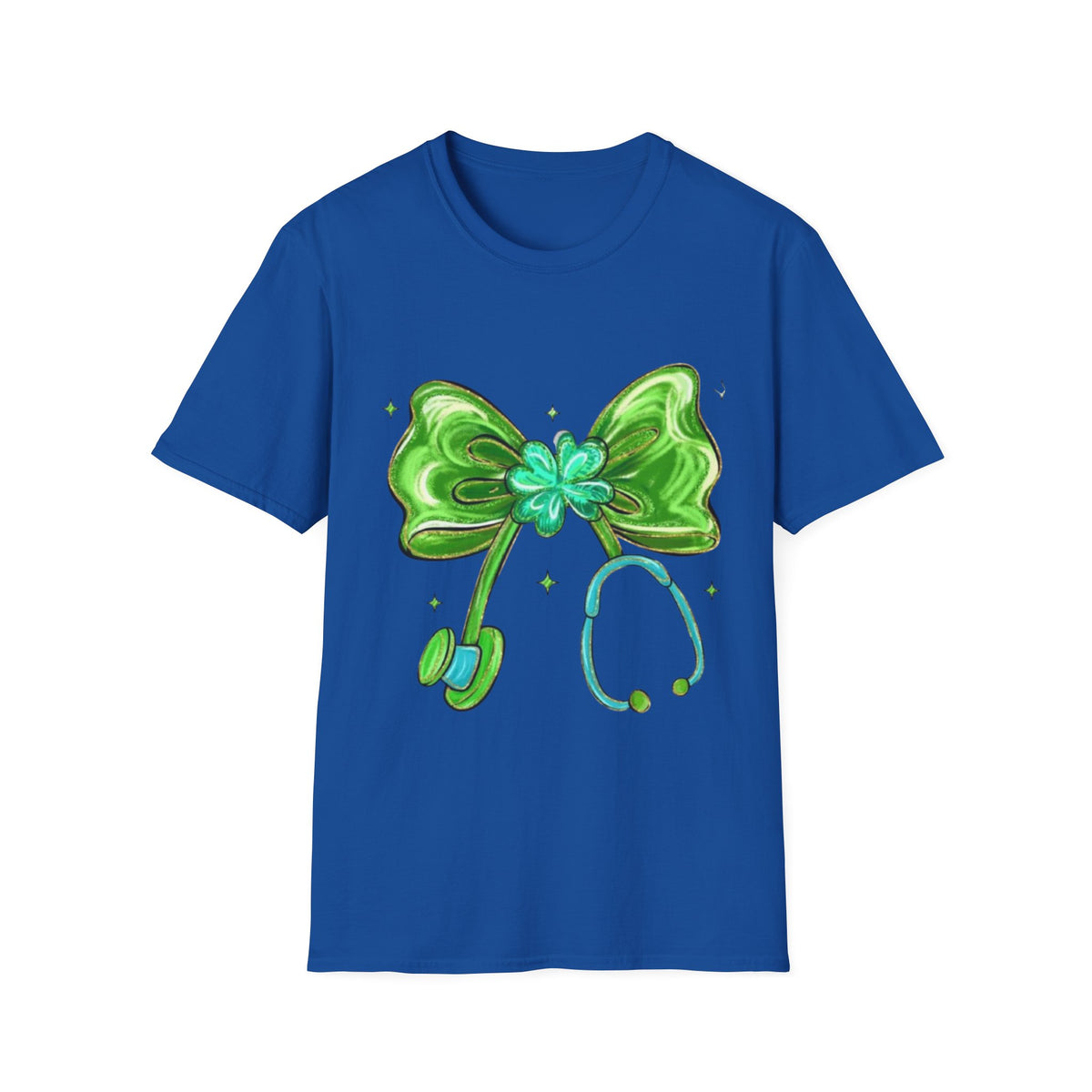 St. Patrick’s Nurse Bow T-Shirt — Green Shamrock Stethoscope Tee
