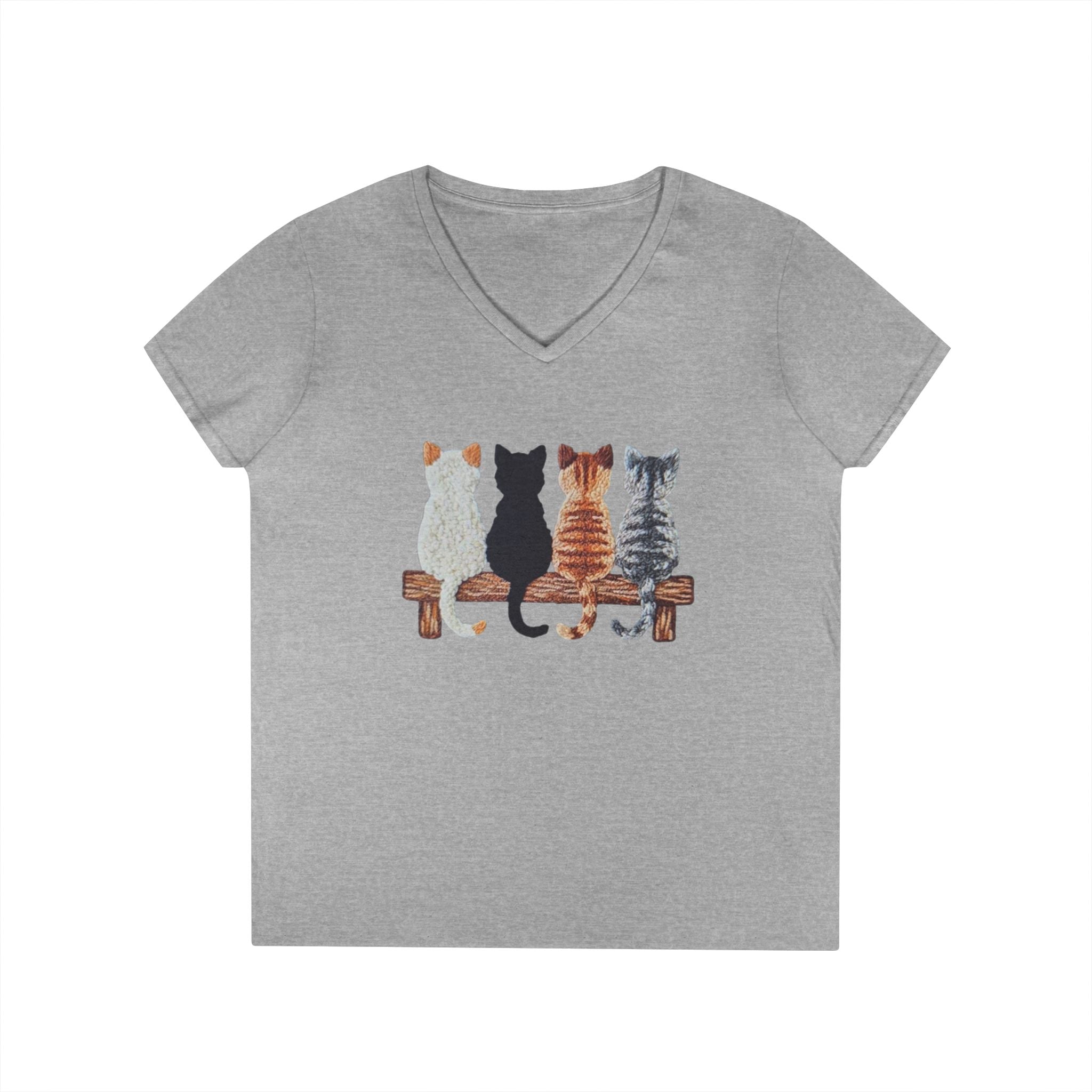 Cute Cats Sitting On A Fence Women’s V-Neck T-Shirt