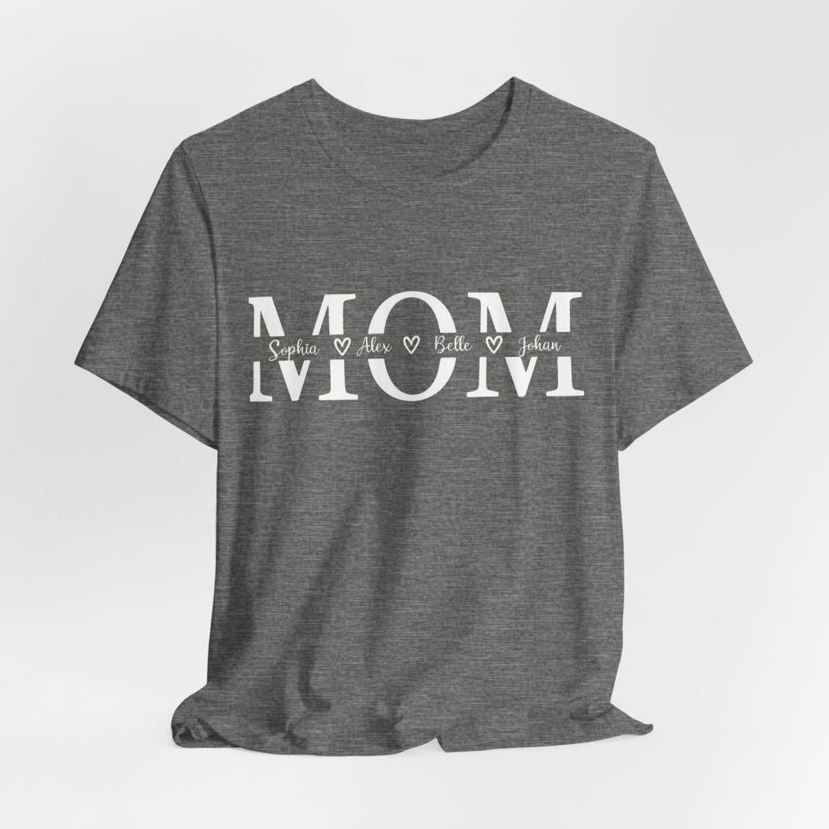 Mom Heart Repeat T‑Shirt — Layered 'MOM' Design for Mother's Day & Everyday