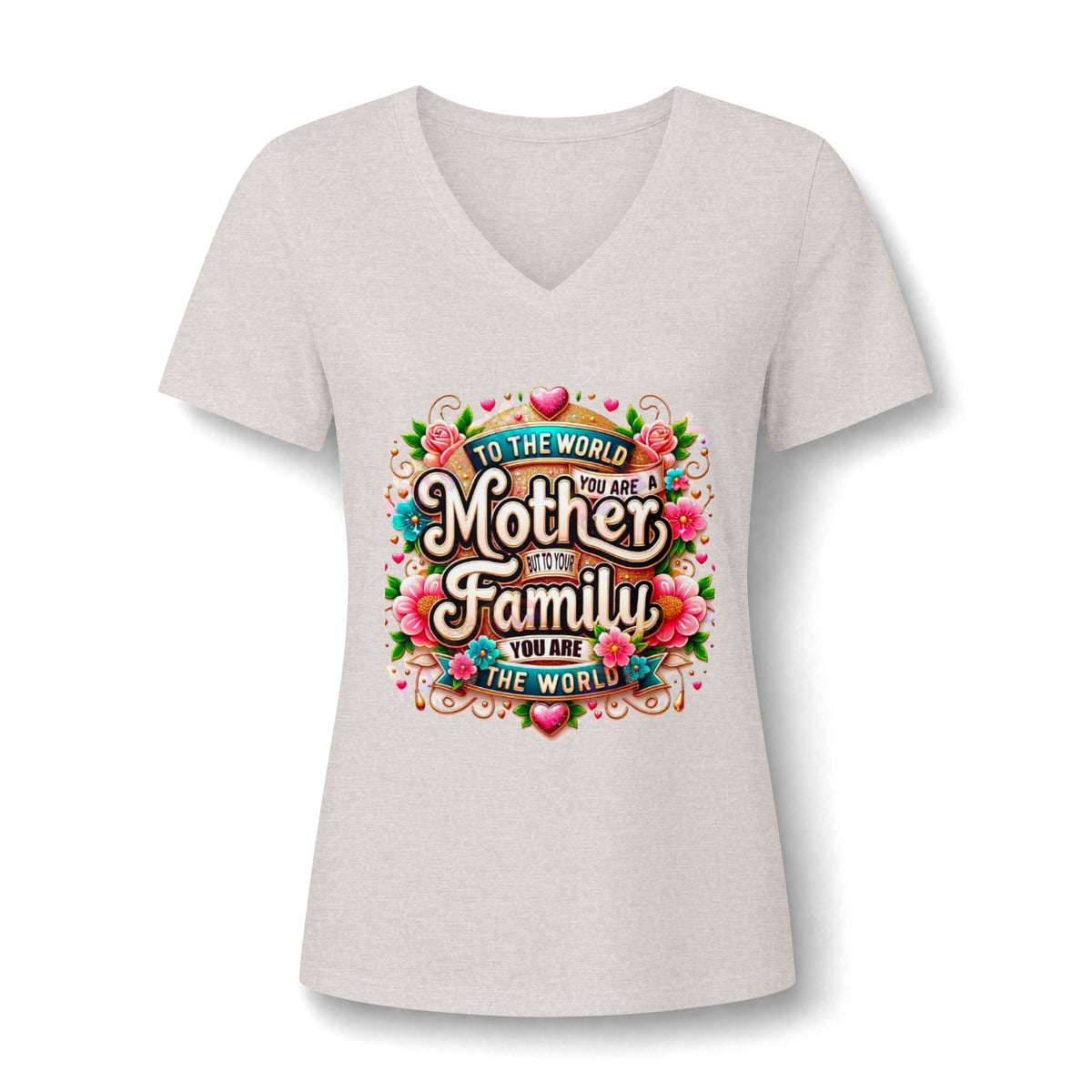 Mother of the Family V-Neck Tee – "To the World You Are a Mother" Floral Gift Shirt