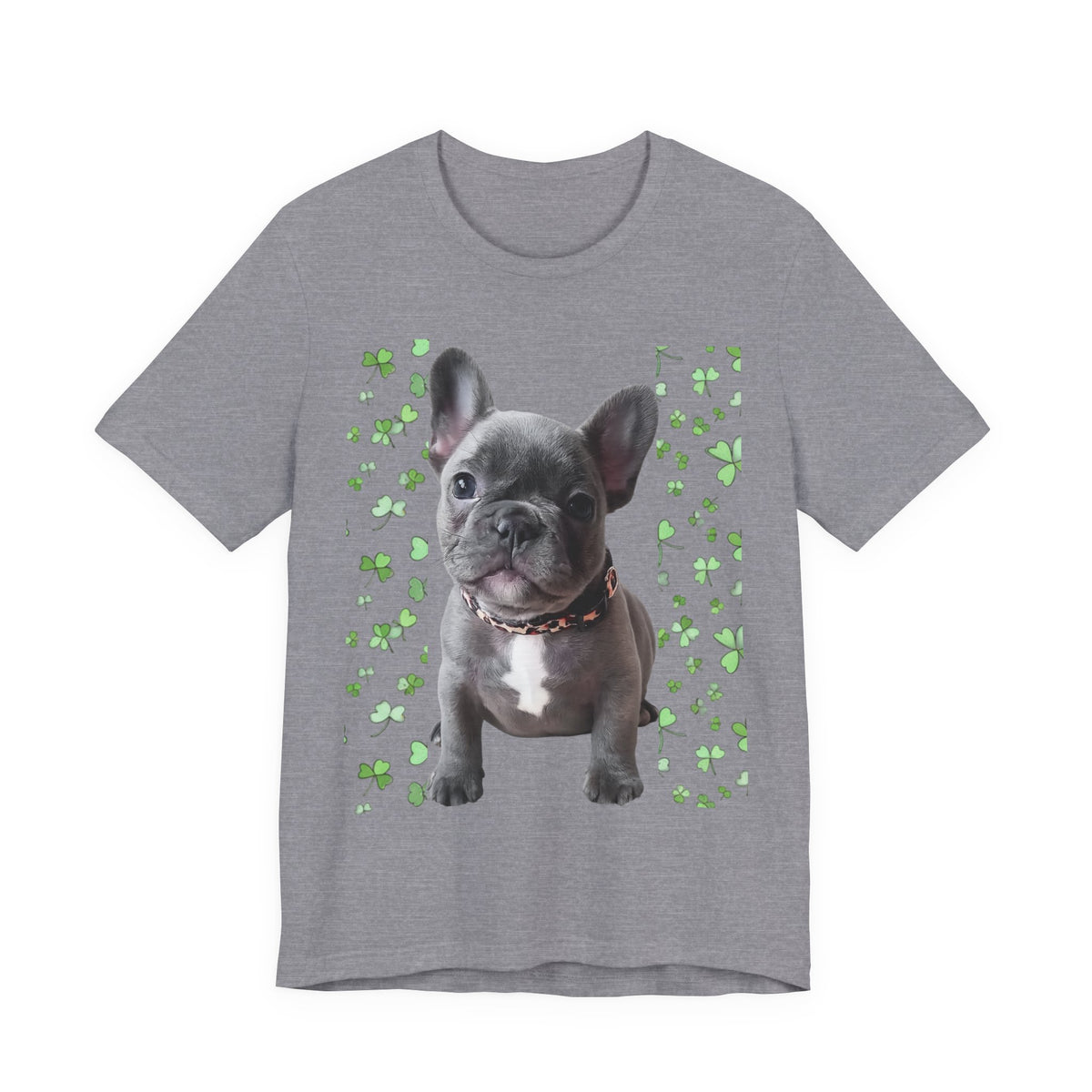 French Bulldog Tee — Cute Puppy with Shamrock Background