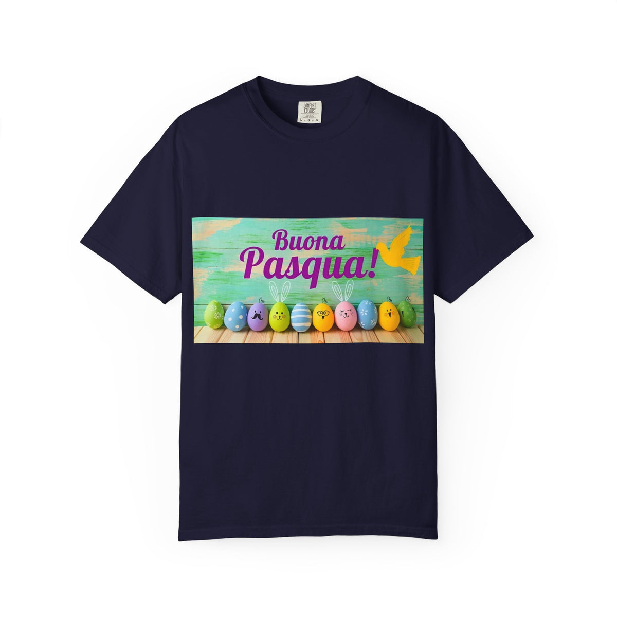 Easter T-Shirt — "Buona Pasqua" Colorful Bunny Eggs Graphic