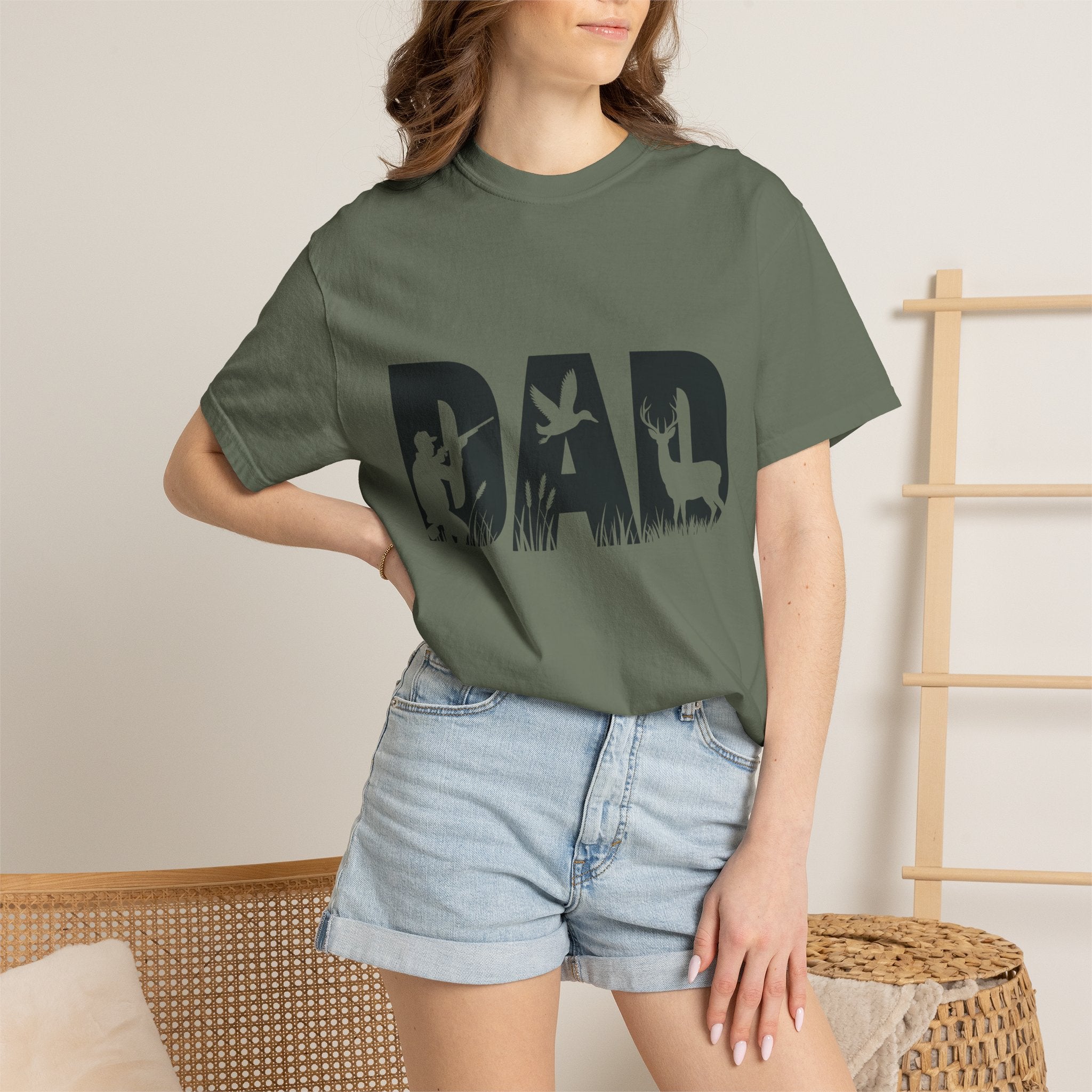 Dad Silhouette Nature T-Shirt — 'DAD' Deer & Camper Outdoor Graphic Tee