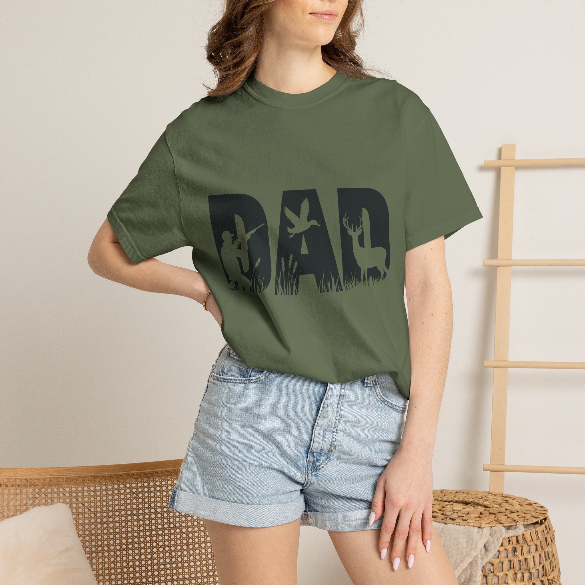 Dad Silhouette Nature T-Shirt — 'DAD' Deer & Camper Outdoor Graphic Tee