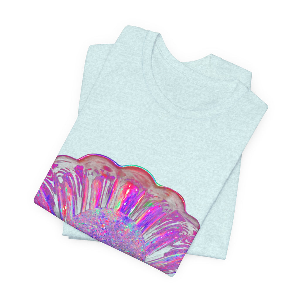 Holographic Pink Pearl Shell Tee — Iridescent Mermaid Beach T-Shirt