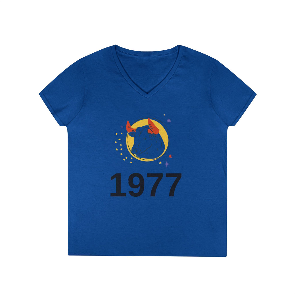 1977 Taurus Zodiac V-Neck Tee — Birthday Gift for Taurus Women