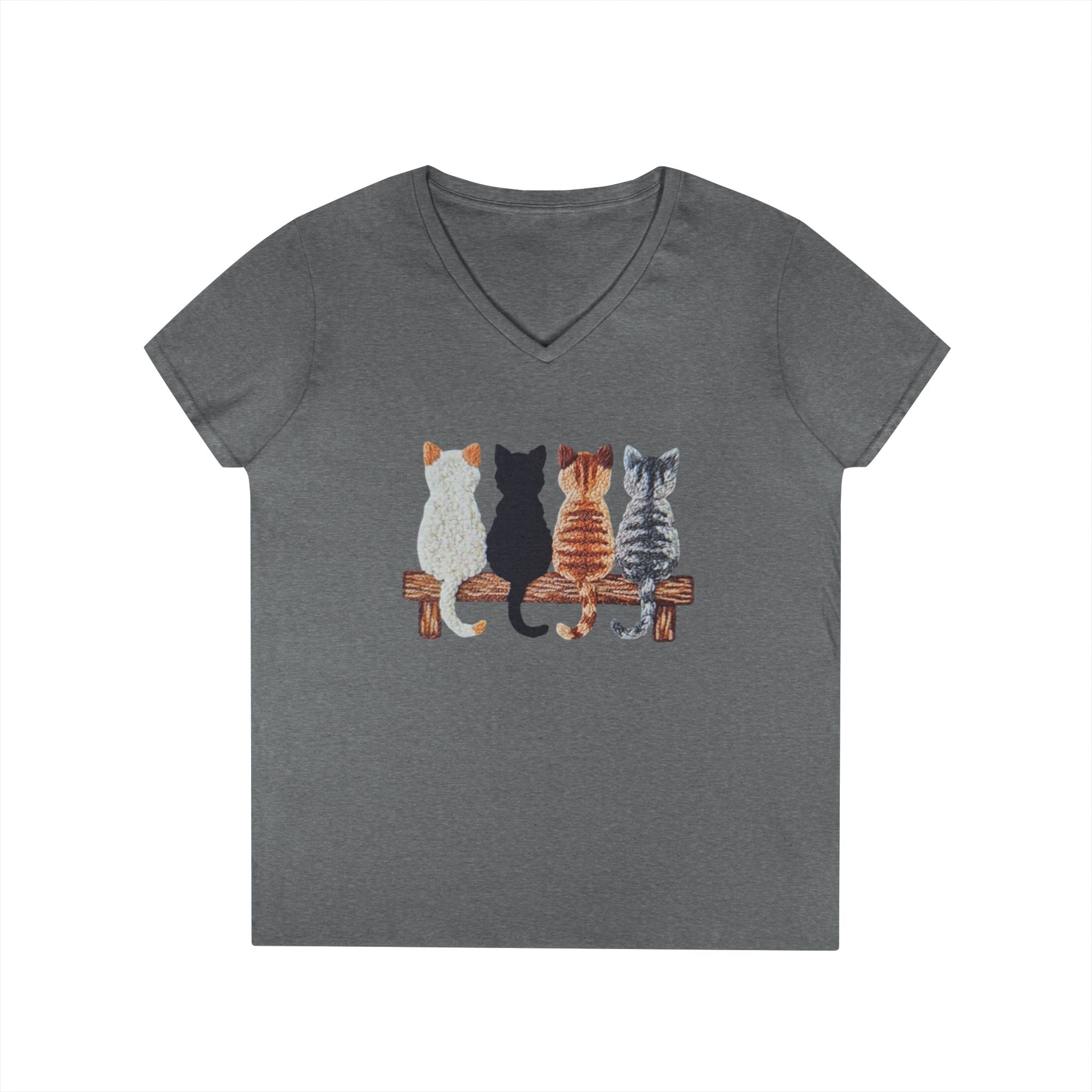 Cute Cats Sitting On A Fence Women’s V-Neck T-Shirt
