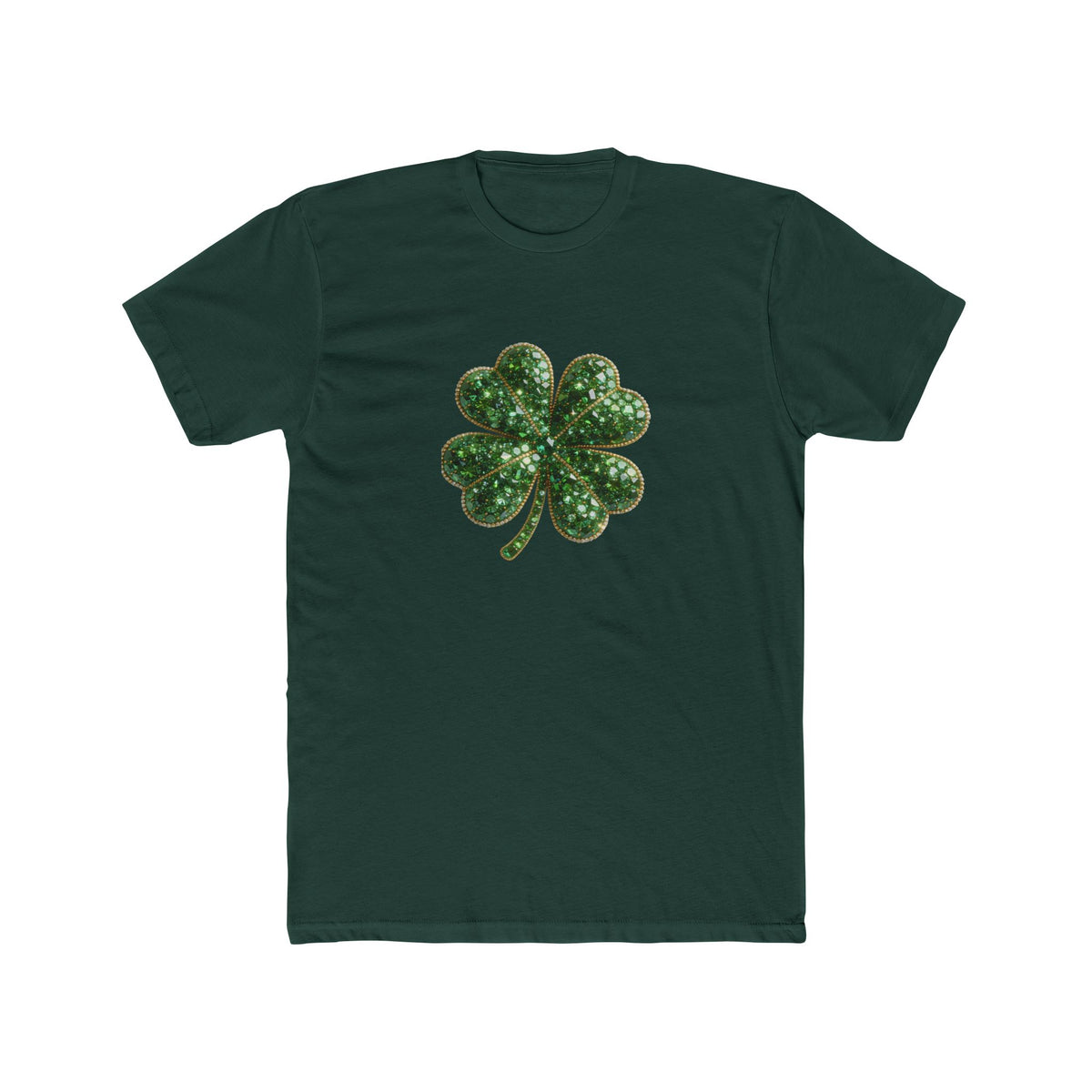 St. Patrick's Day Green Glitter Four-Leaf Clover T-Shirt
