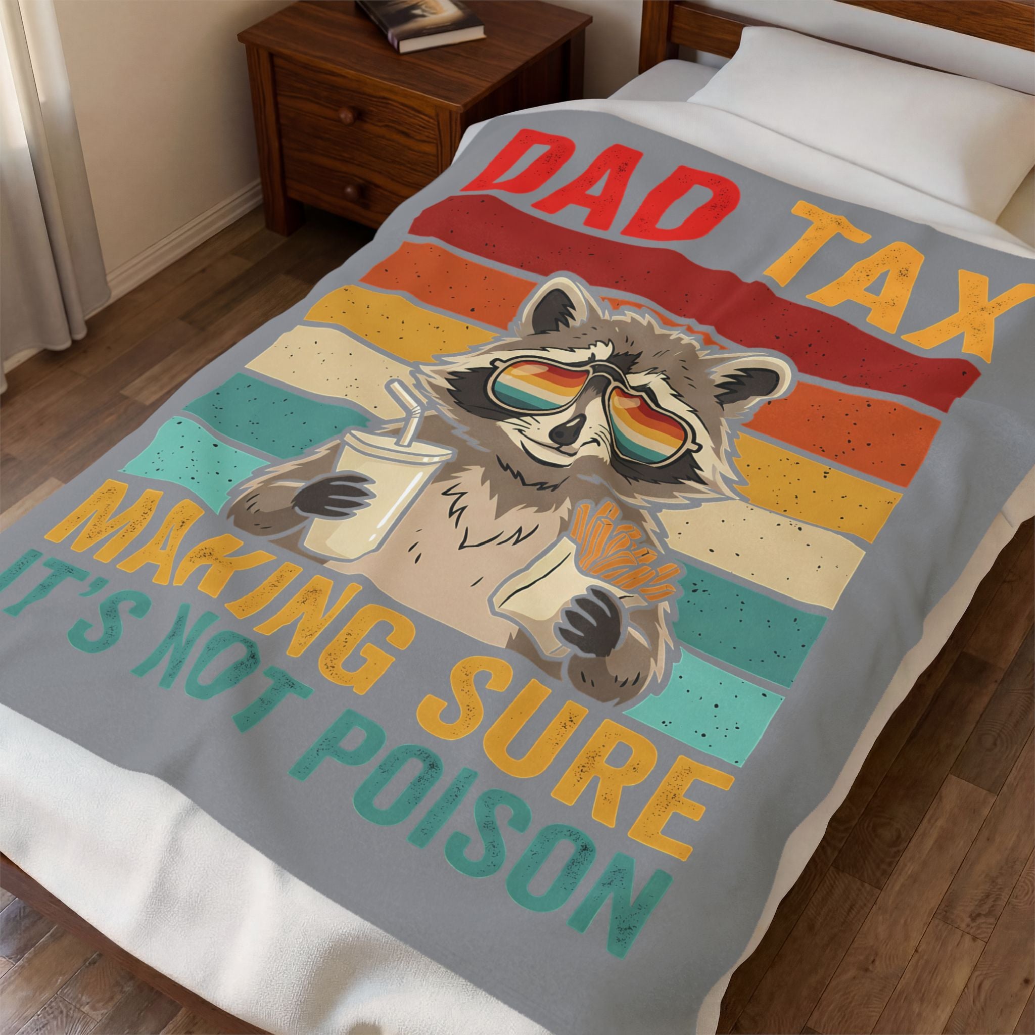Dad Tax Raccoon Plush Blanket — "Dad Tax: Making Sure It's Not Poison" Cozy Throw