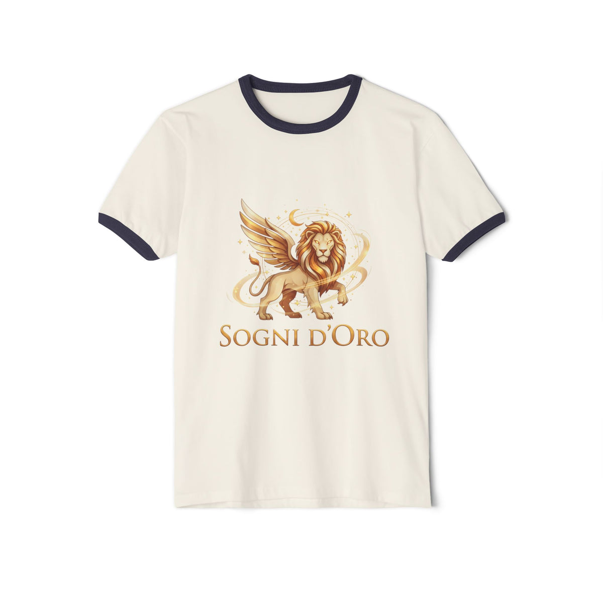 Ringer T-Shirt — Golden Winged Lion Graphic “Sogni d'Oro”