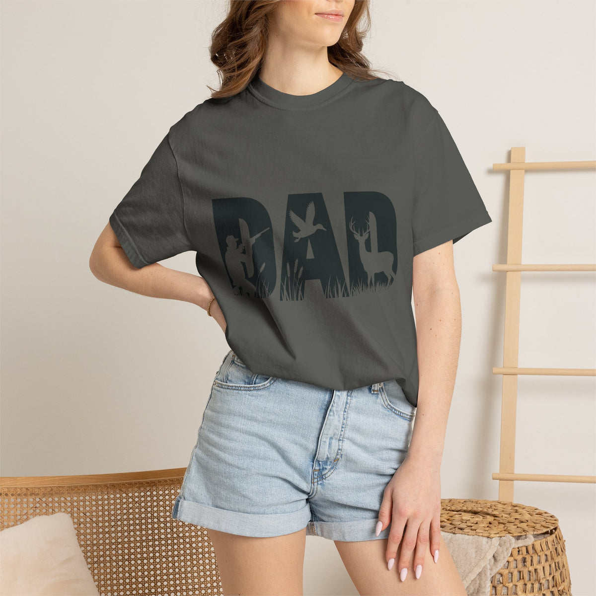Dad Silhouette Nature T-Shirt — 'DAD' Deer & Camper Outdoor Graphic Tee