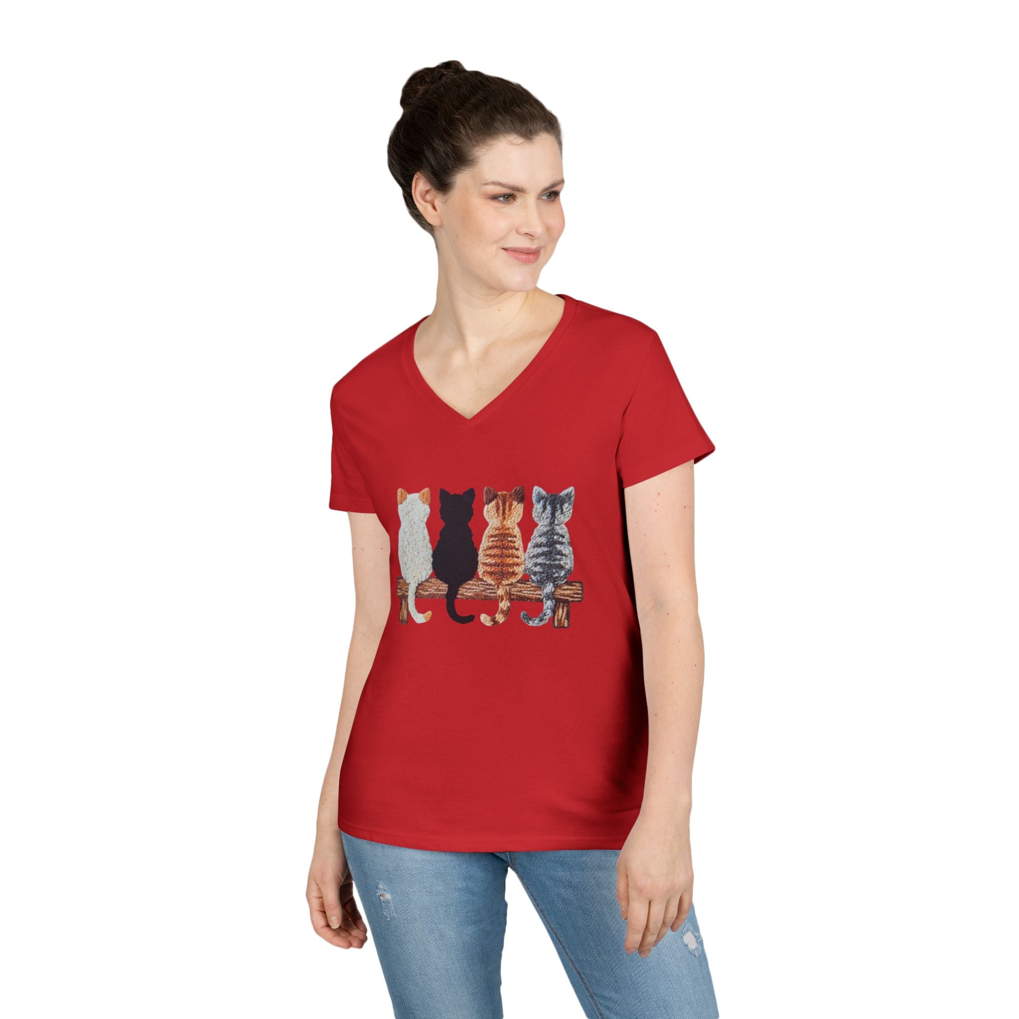 Cute Cats Sitting On A Fence Women’s V-Neck T-Shirt