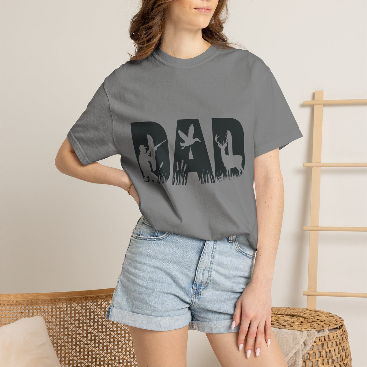 Dad Silhouette Nature T-Shirt — 'DAD' Deer & Camper Outdoor Graphic Tee