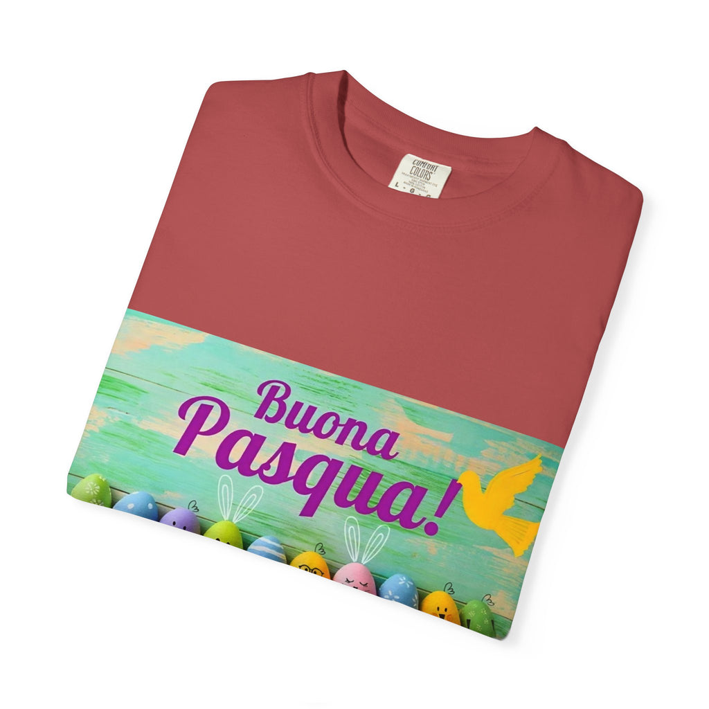 Easter T-Shirt — "Buona Pasqua" Colorful Bunny Eggs Graphic