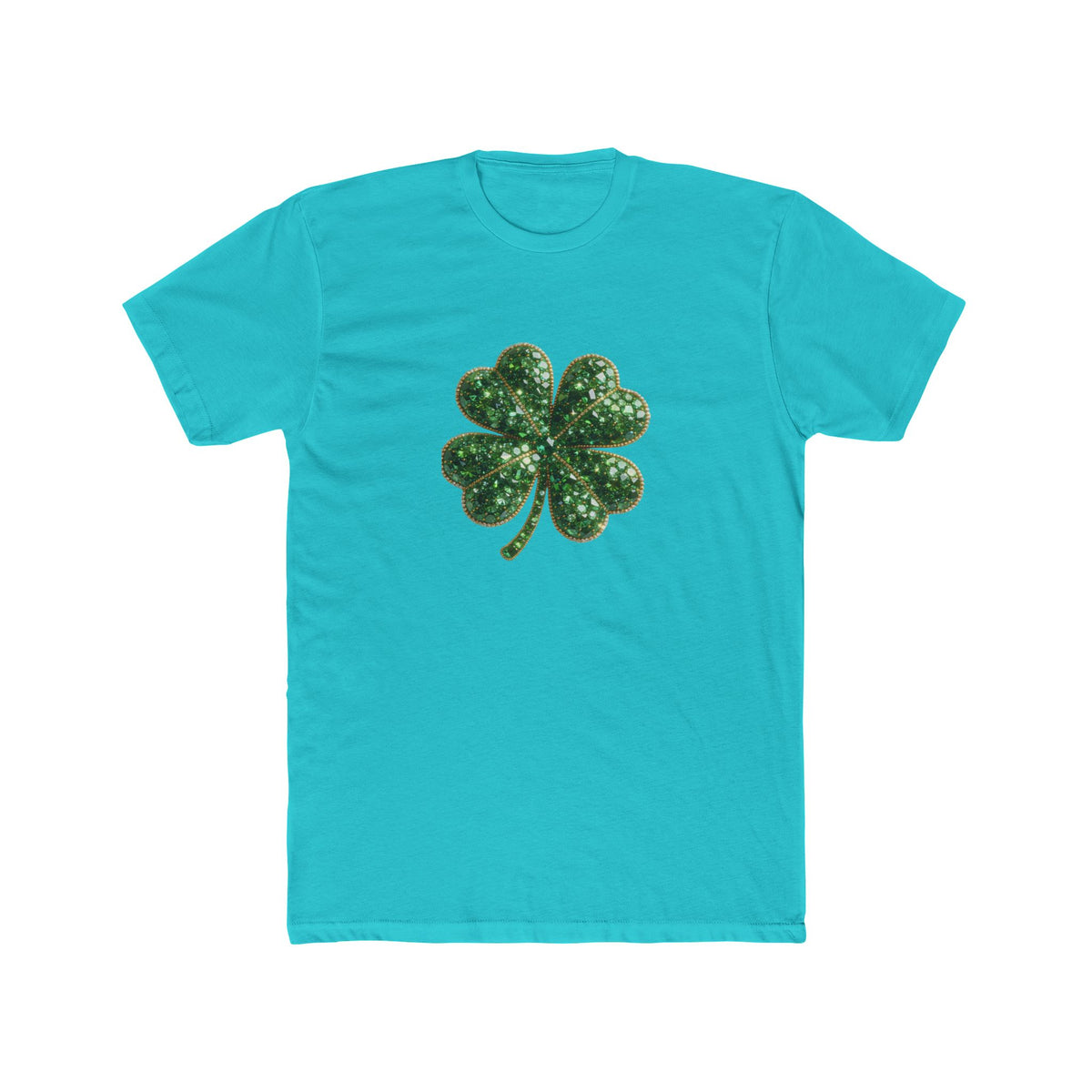 St. Patrick's Day Green Glitter Four-Leaf Clover T-Shirt