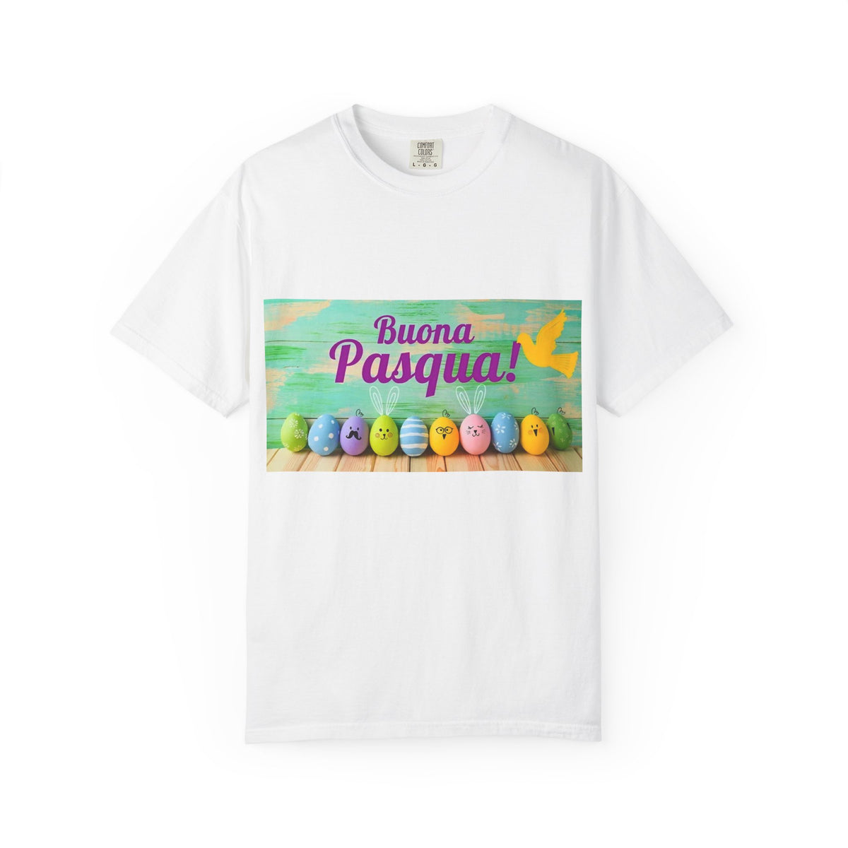 Easter T-Shirt — "Buona Pasqua" Colorful Bunny Eggs Graphic