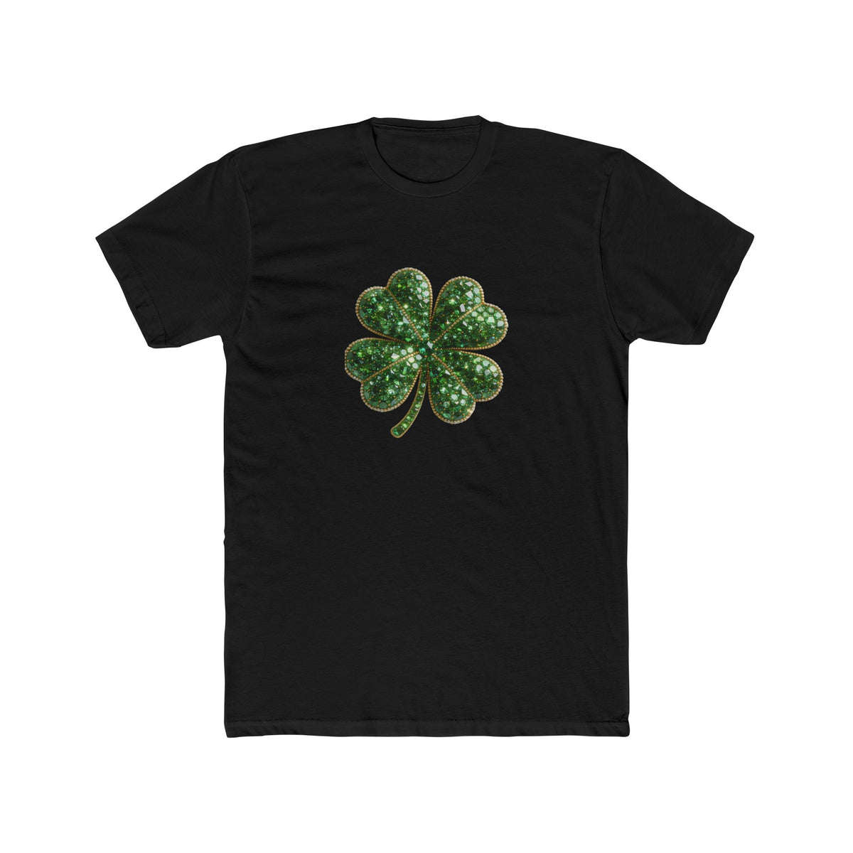 St. Patrick's Day Green Glitter Four-Leaf Clover T-Shirt