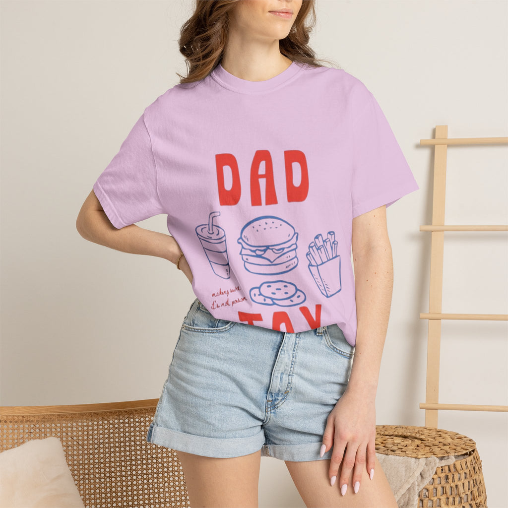 Dad Tax T-Shirt — Funny Father’s Day Tee with Burger, Fries & Drink Graphic