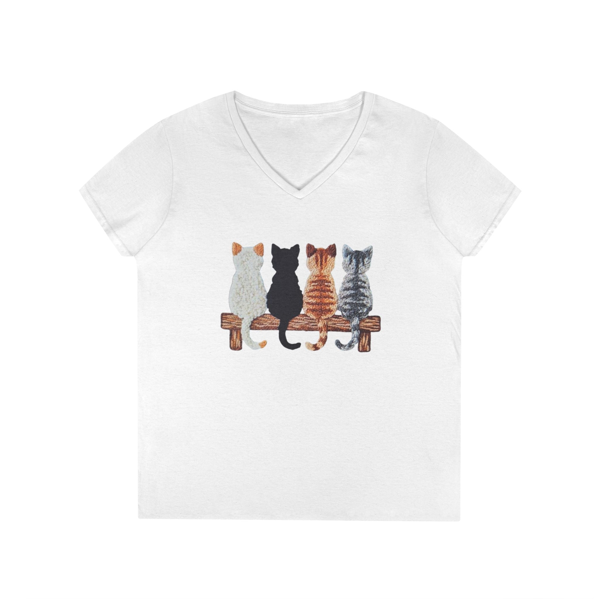 Cute Cats Sitting On A Fence Women’s V-Neck T-Shirt