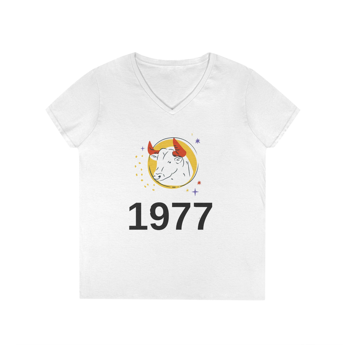 1977 Taurus Zodiac V-Neck Tee — Birthday Gift for Taurus Women