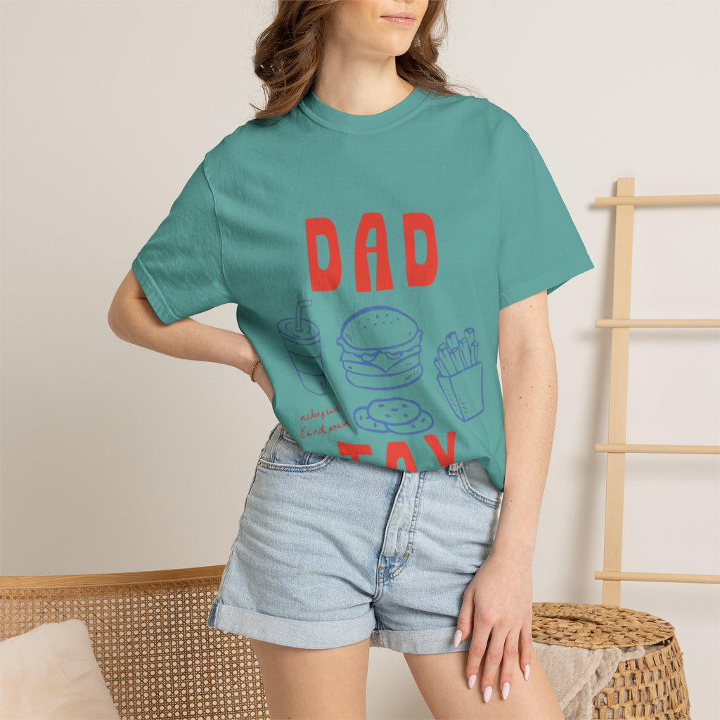 Dad Tax T-Shirt — Funny Father’s Day Tee with Burger, Fries & Drink Graphic