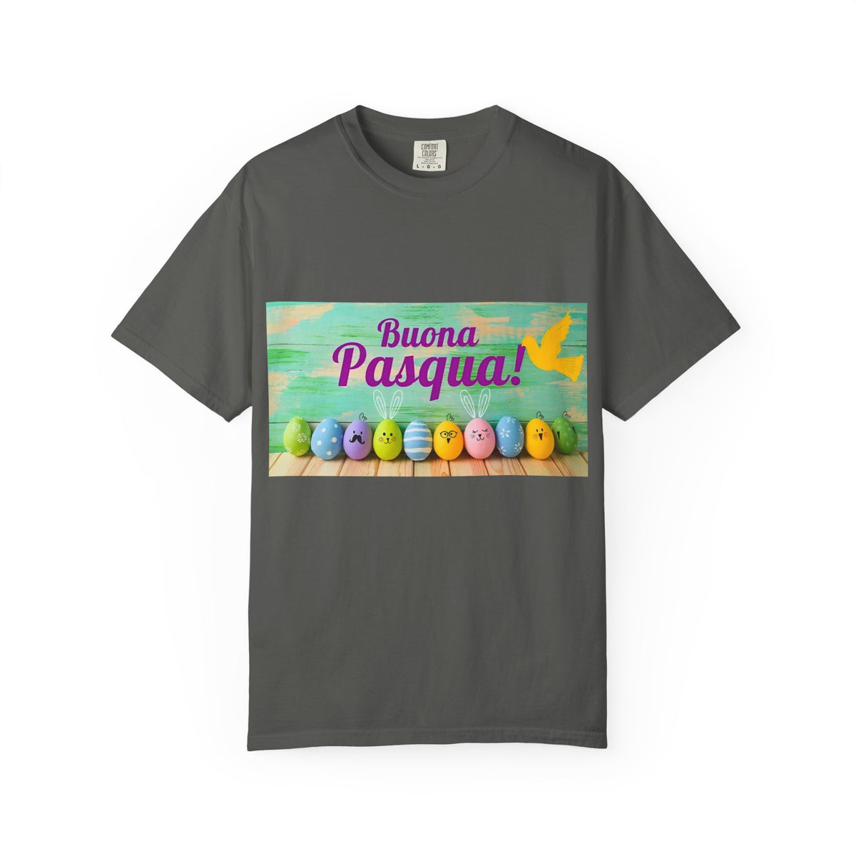 Easter T-Shirt — "Buona Pasqua" Colorful Bunny Eggs Graphic