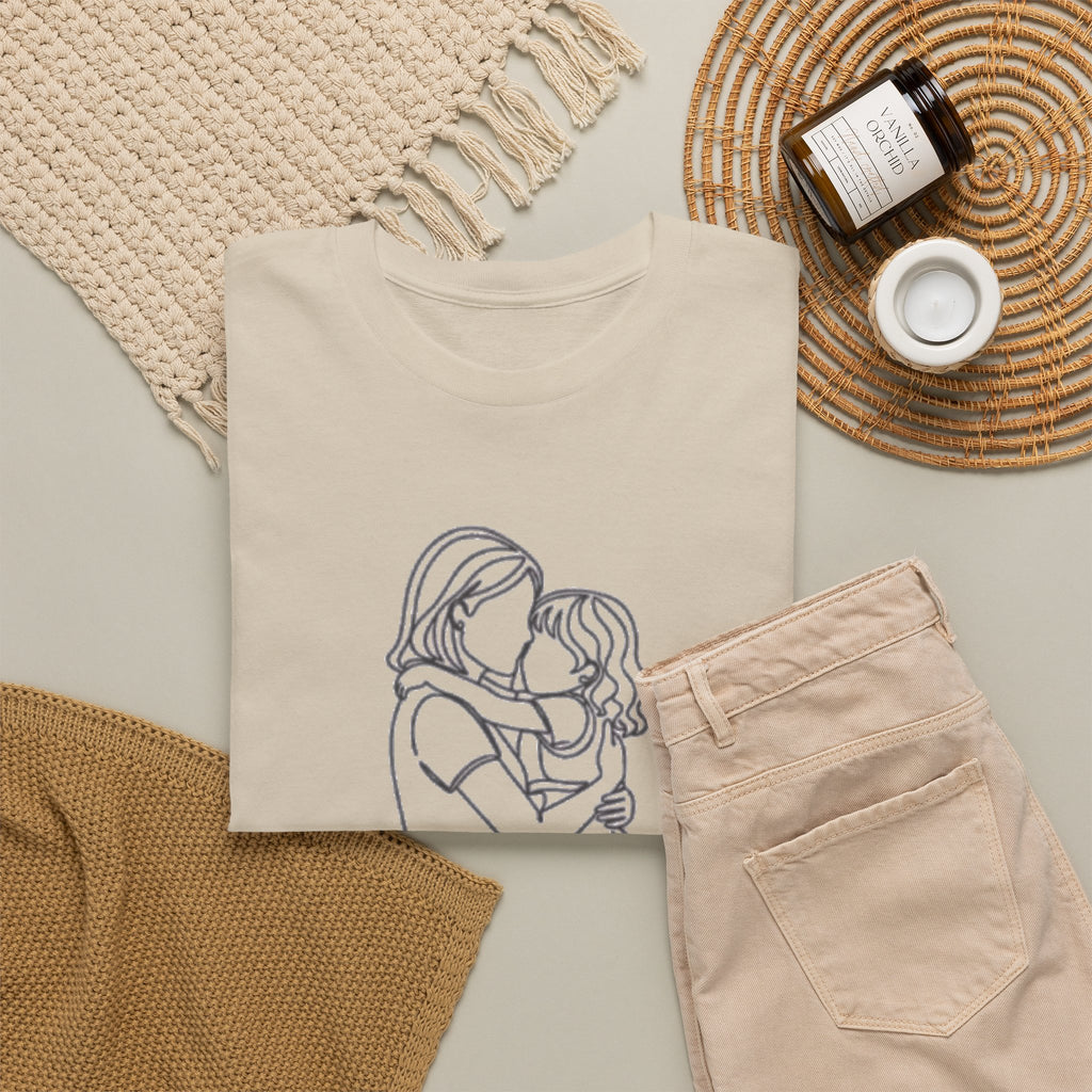 Mother and Daughter Line Art Tee — Minimalist Family Love Shirt