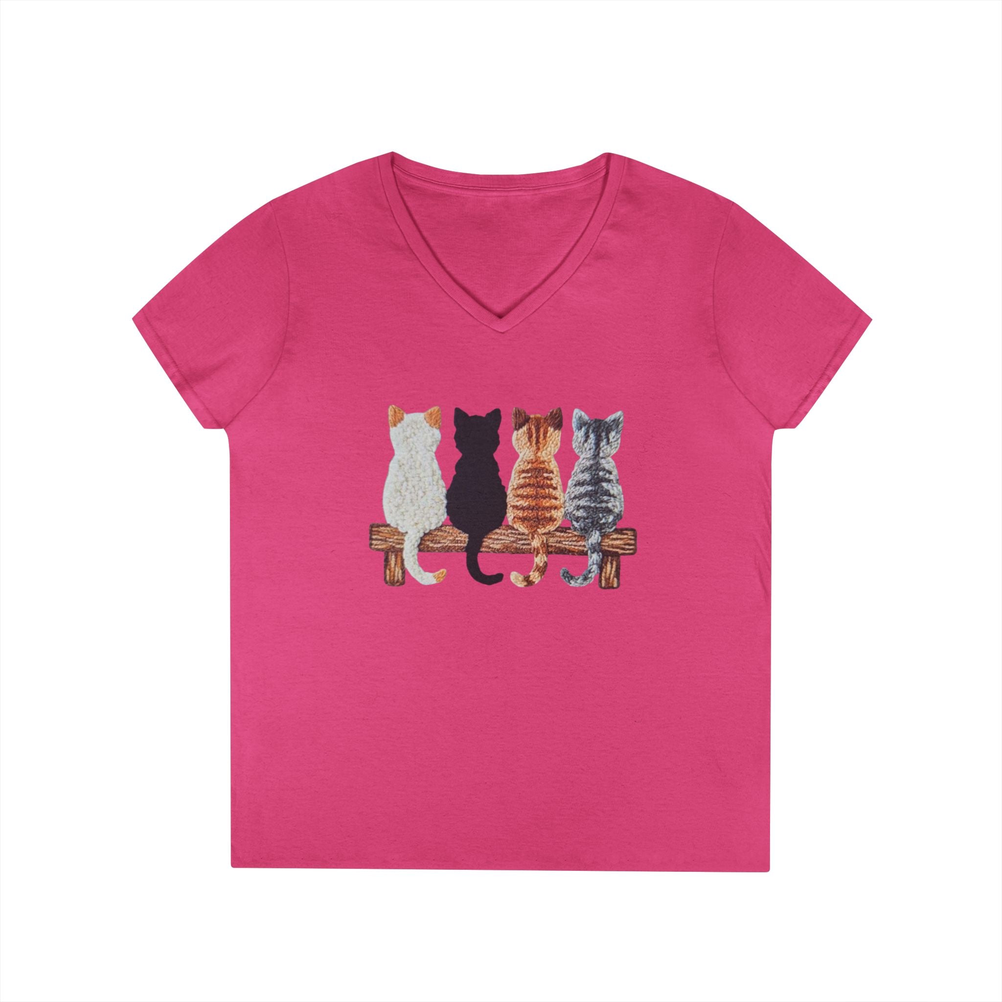 Cute Cats Sitting On A Fence Women’s V-Neck T-Shirt