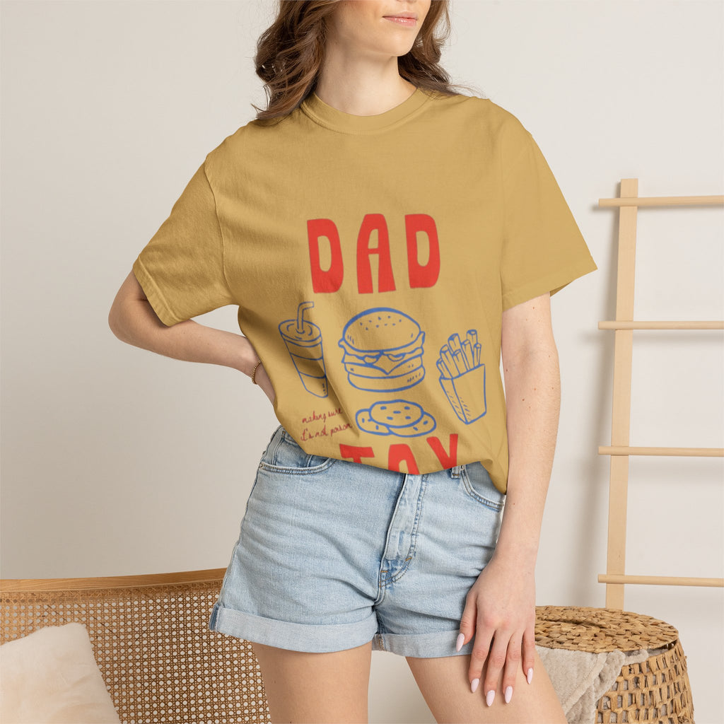 Dad Tax T-Shirt — Funny Father’s Day Tee with Burger, Fries & Drink Graphic