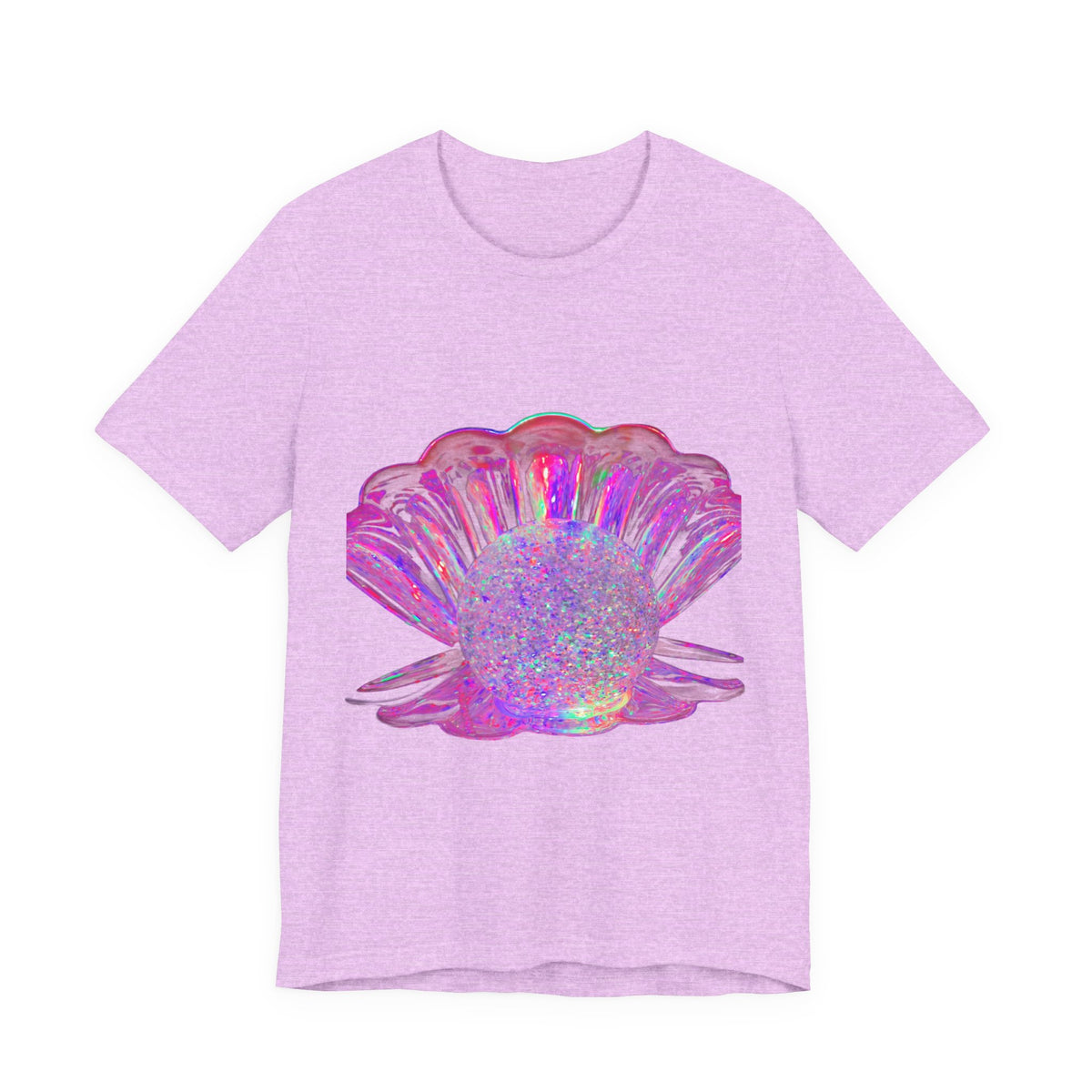 Holographic Pink Pearl Shell Tee — Iridescent Mermaid Beach T-Shirt