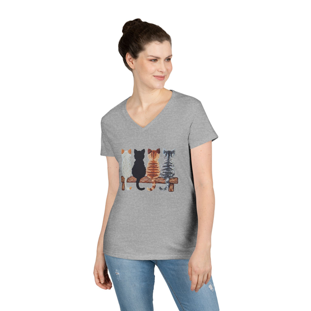 Cute Cats Sitting On A Fence Women’s V-Neck T-Shirt