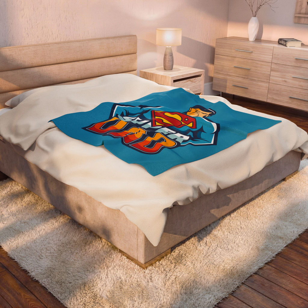 Velveteen Blanket — "Super Dad" Plush Throw (Father's Day Gift)
