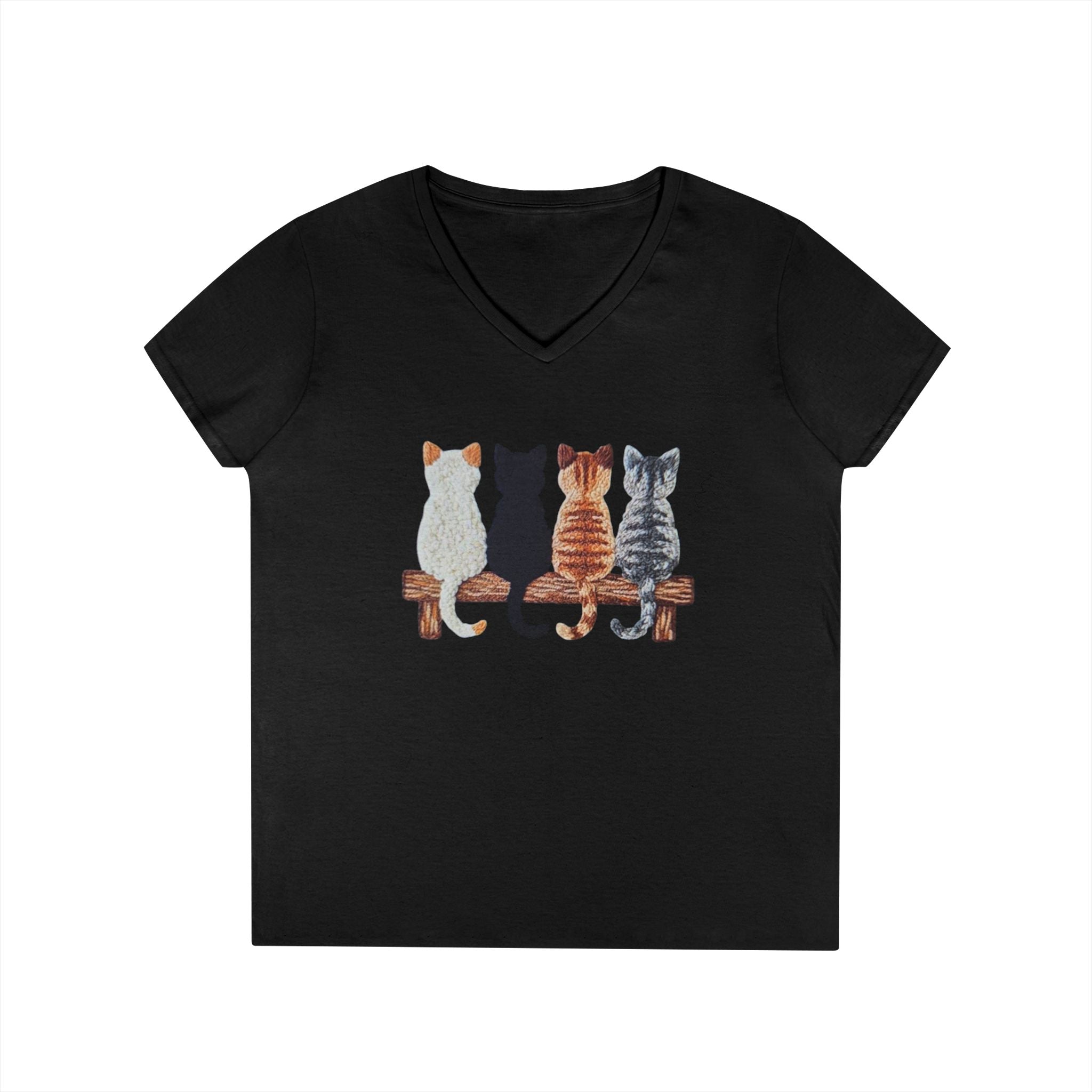 Cute Cats Sitting On A Fence Women’s V-Neck T-Shirt