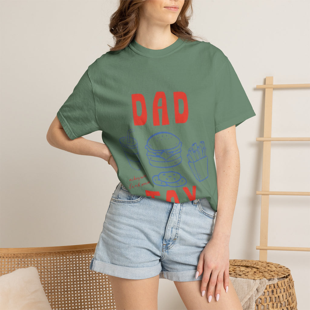 Dad Tax T-Shirt — Funny Father’s Day Tee with Burger, Fries & Drink Graphic