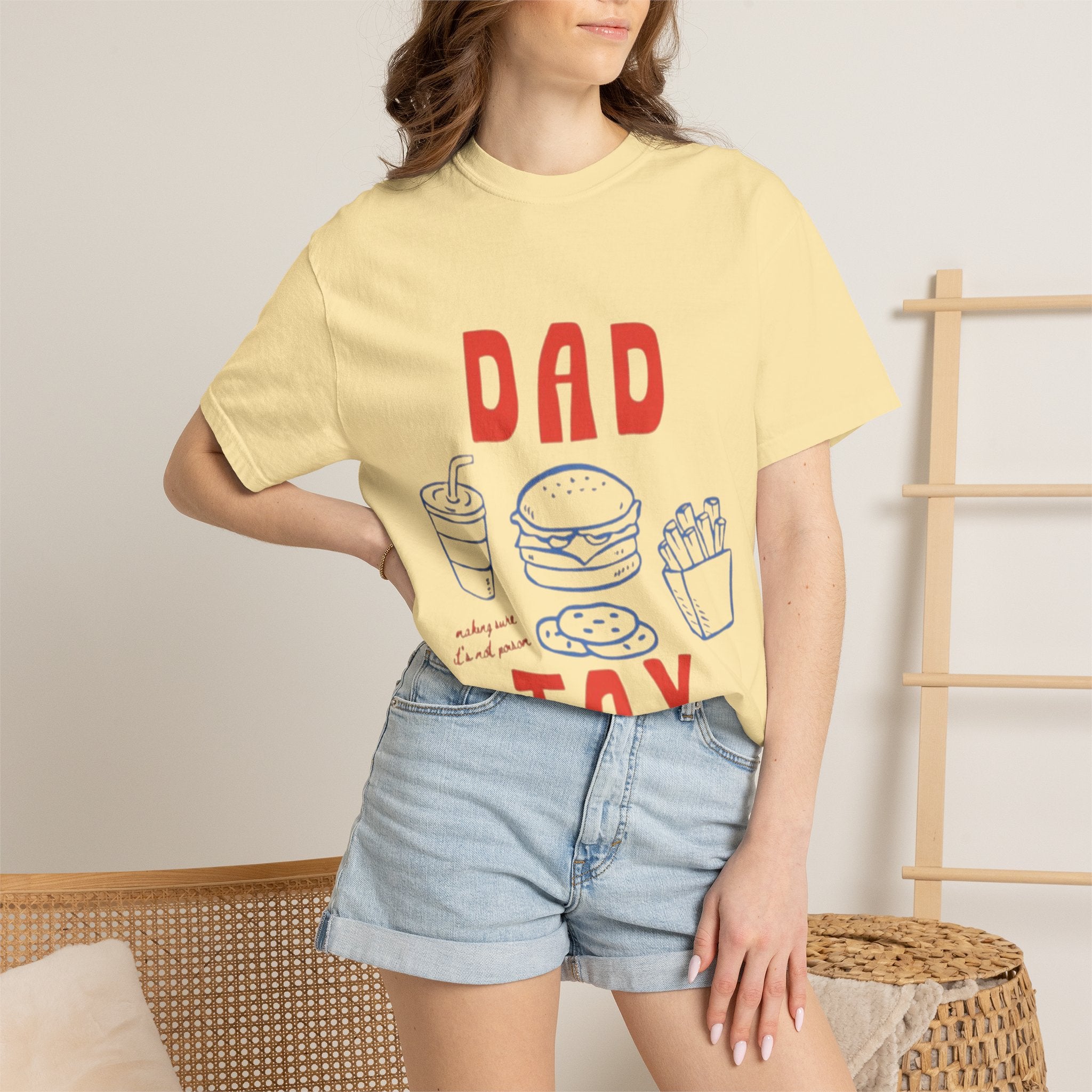 Dad Tax T-Shirt — Funny Father’s Day Tee with Burger, Fries & Drink Graphic