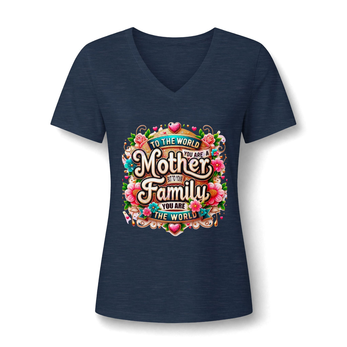 Mother of the Family V-Neck Tee – "To the World You Are a Mother" Floral Gift Shirt