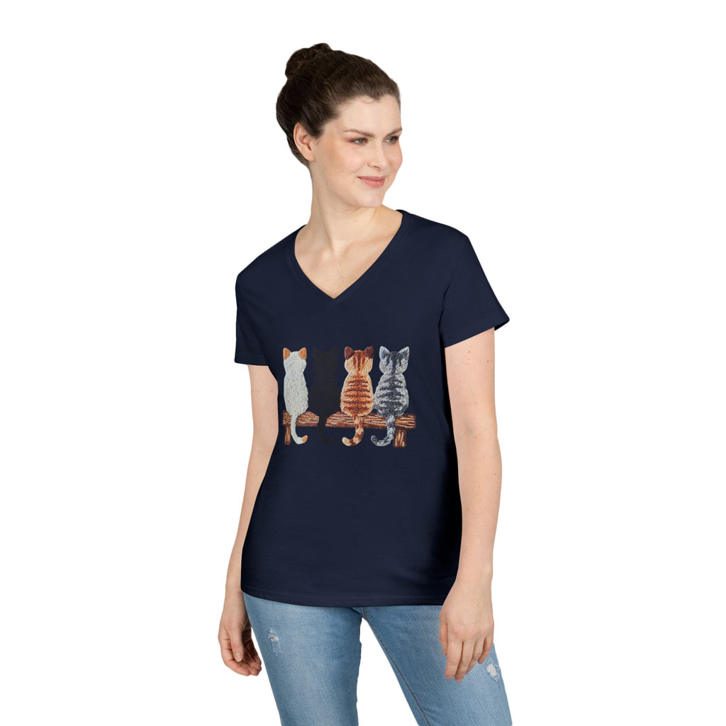 Cute Cats Sitting On A Fence Women’s V-Neck T-Shirt