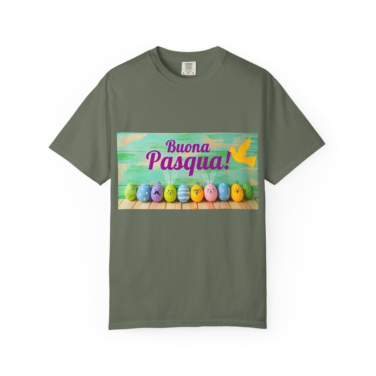Easter T-Shirt — "Buona Pasqua" Colorful Bunny Eggs Graphic