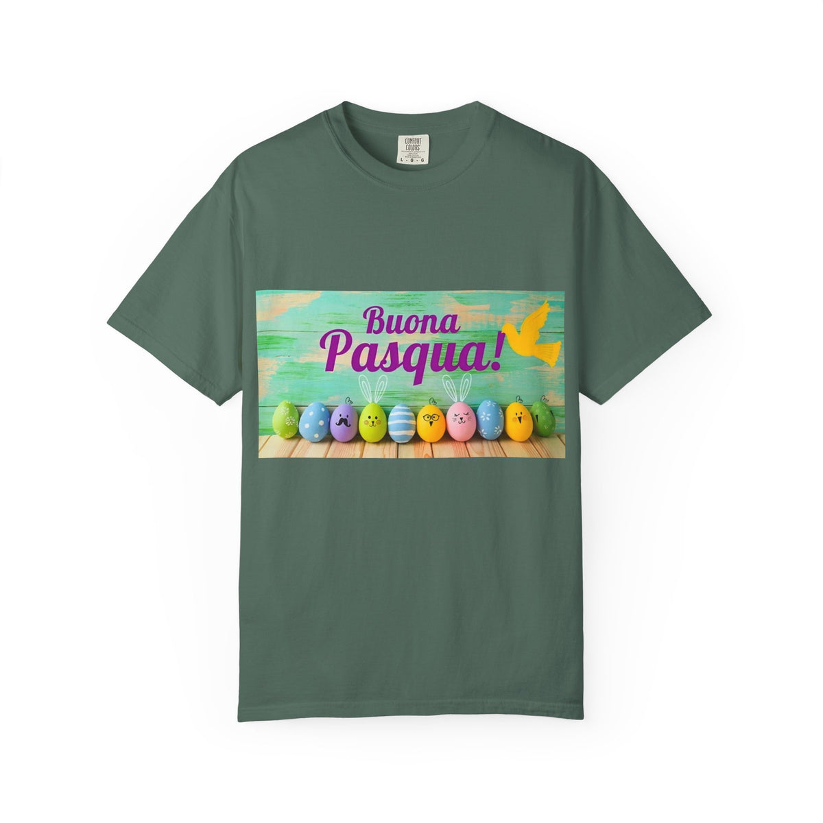 Easter T-Shirt — "Buona Pasqua" Colorful Bunny Eggs Graphic