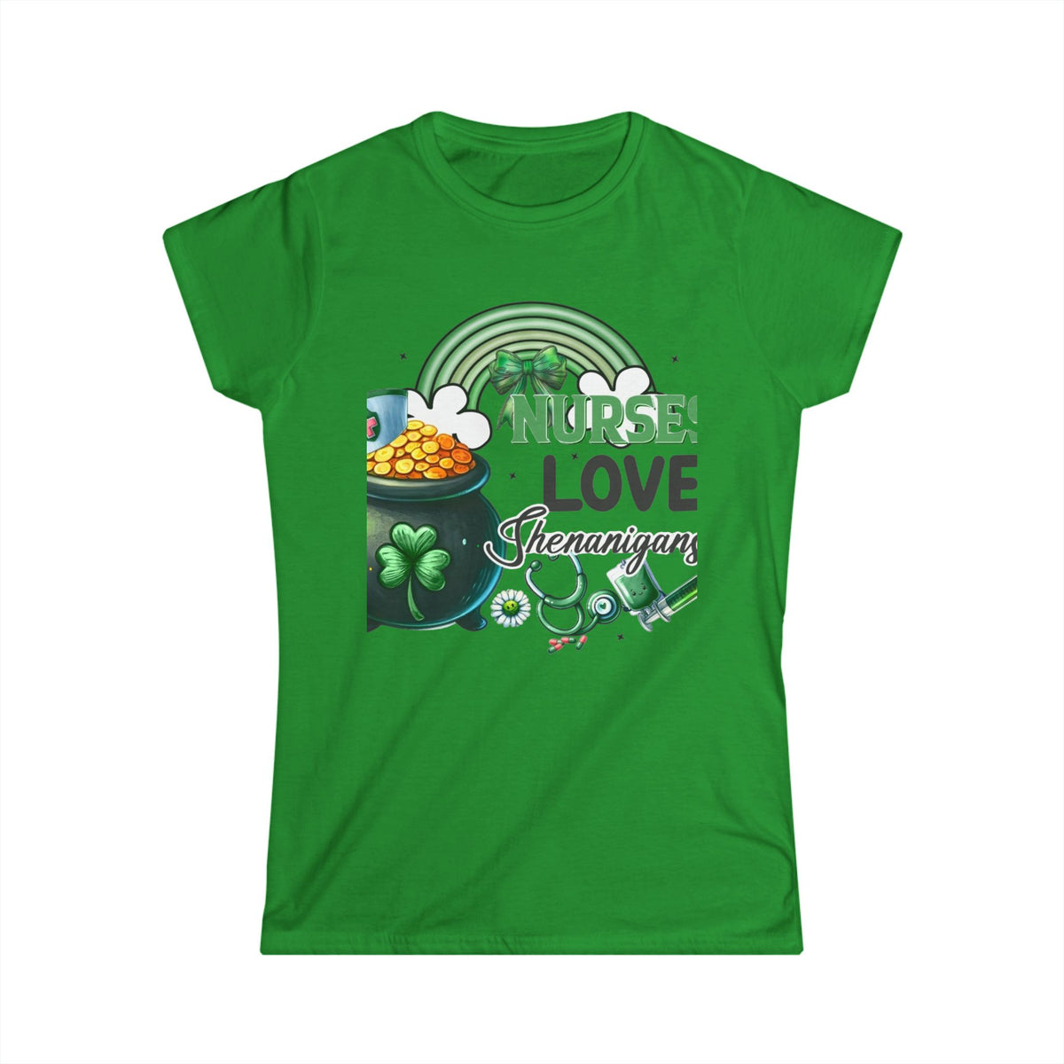 Nurse Love Shenanigans Women's Tee – St. Patrick's Day Shamrock & Pot of Gold