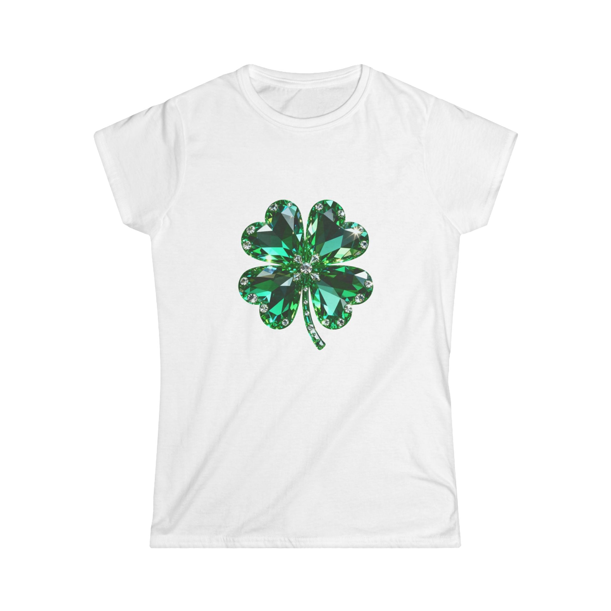 Women's Tee Green Gem S with emerald shamrock graphic on a semi-fitted cotton T-shirt