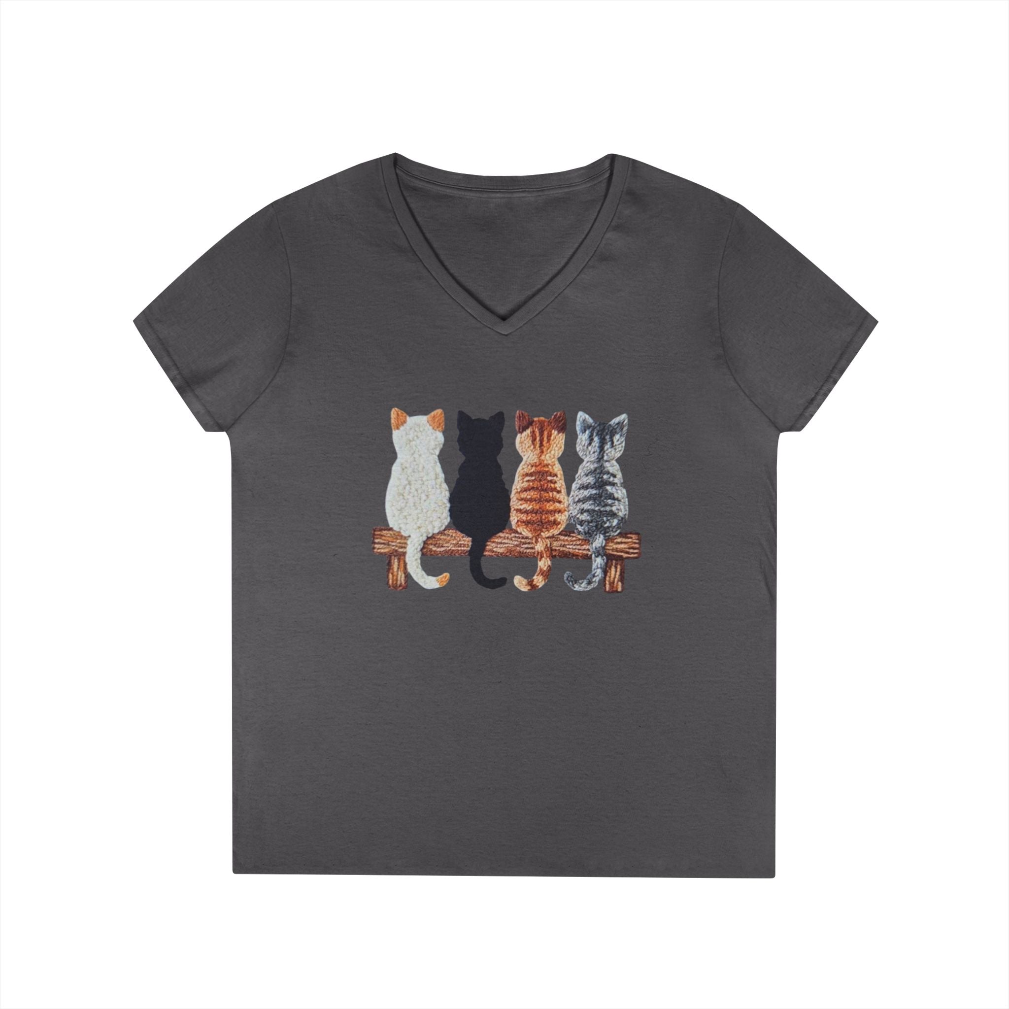 Cute Cats Sitting On A Fence Women’s V-Neck T-Shirt
