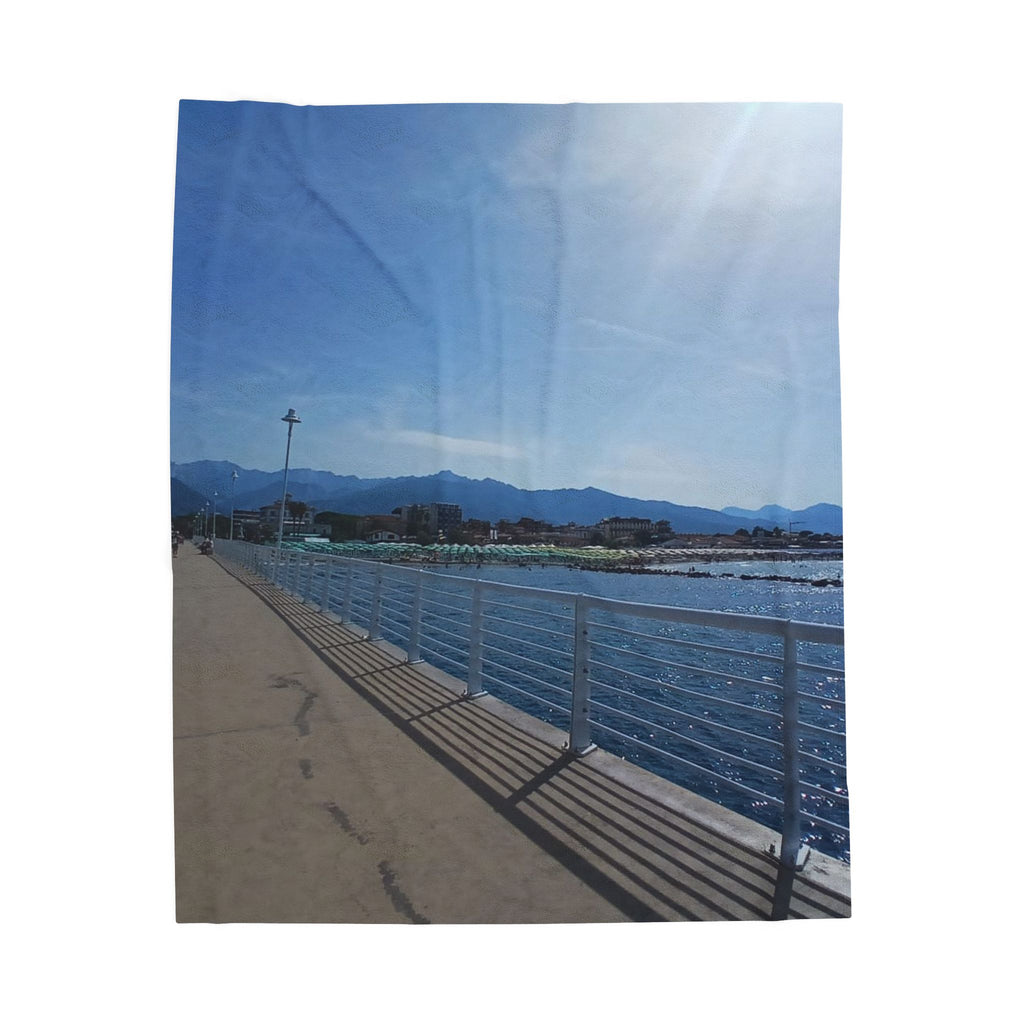 Ocean Pier Photo Velveteen Plush Blanket - Scenic Seaside Throw