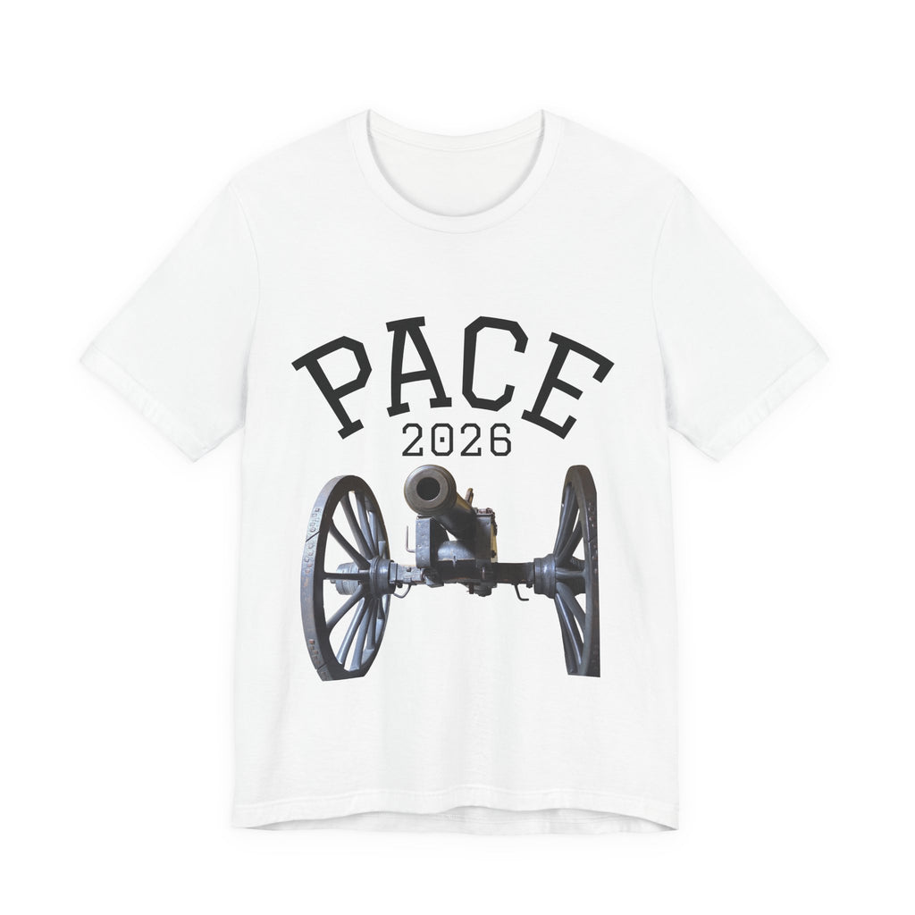 Cannon Pace 2028 vintage field artillery graphic T-shirt with front cannon print on soft cotton unisex crew tee