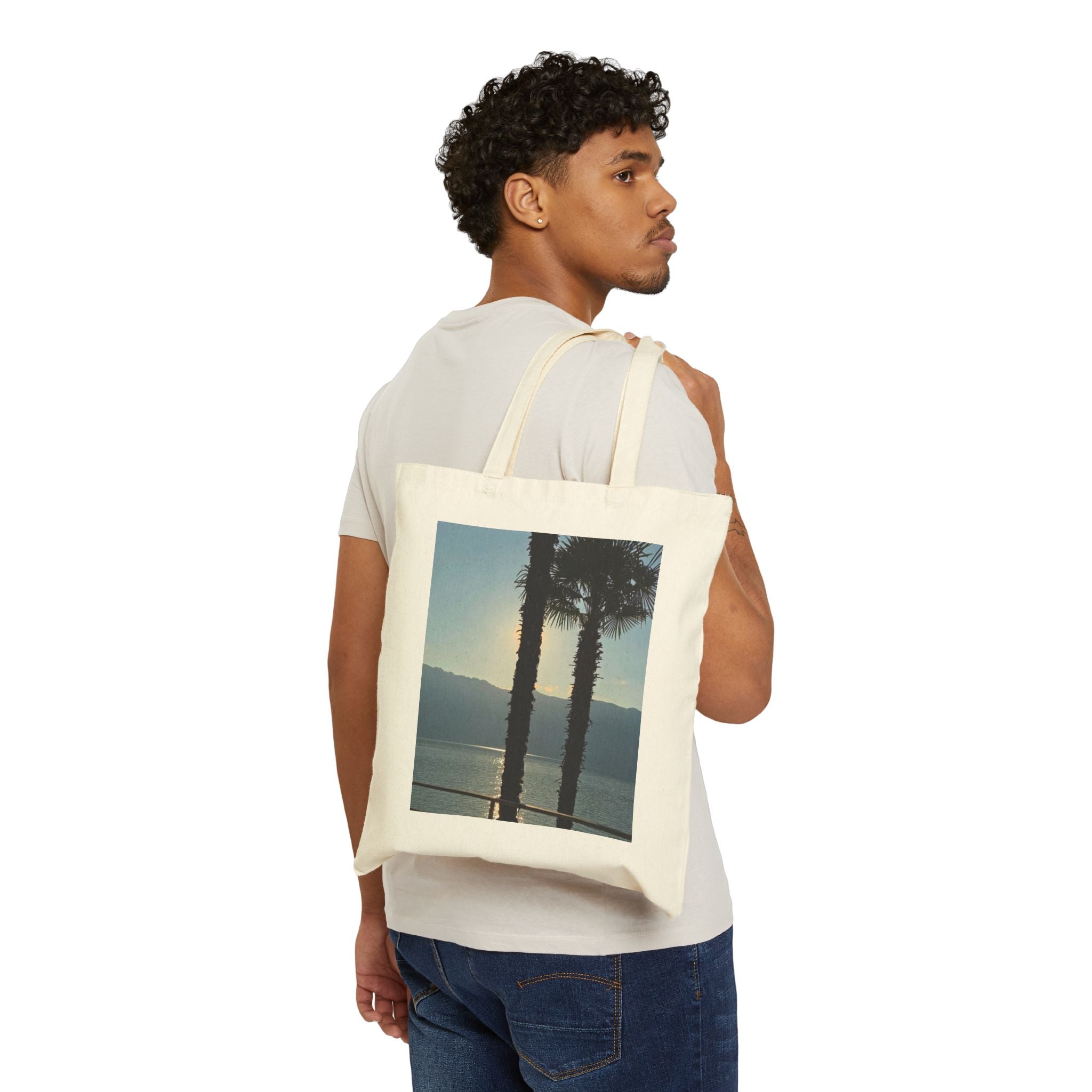 Canvas Tote Bag — Vintage Sunset Palm Beach Print