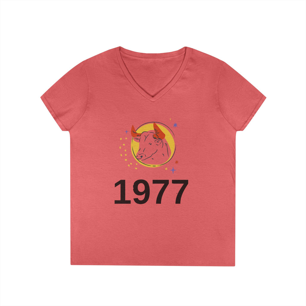 1977 Taurus Zodiac V-Neck Tee — Birthday Gift for Taurus Women