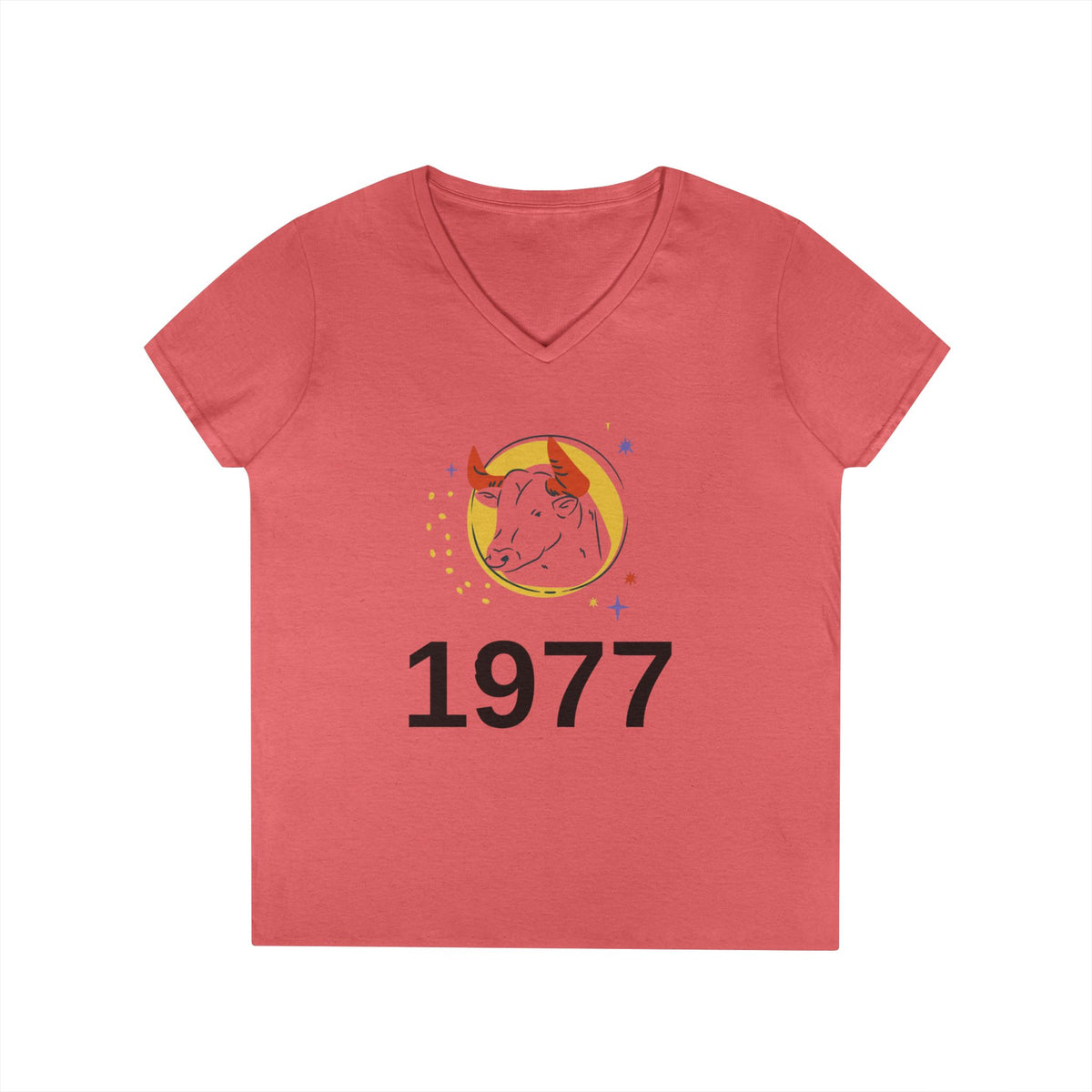 1977 Taurus Zodiac V-Neck Tee — Birthday Gift for Taurus Women