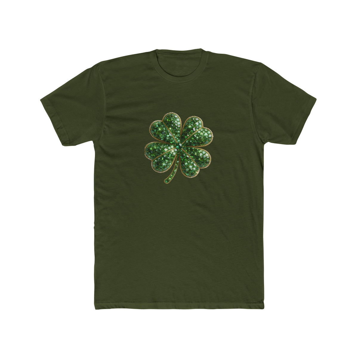 St. Patrick's Day Green Glitter Four-Leaf Clover T-Shirt