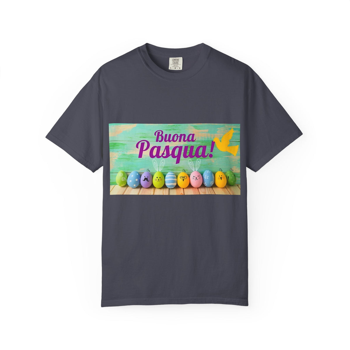 Easter T-Shirt — "Buona Pasqua" Colorful Bunny Eggs Graphic