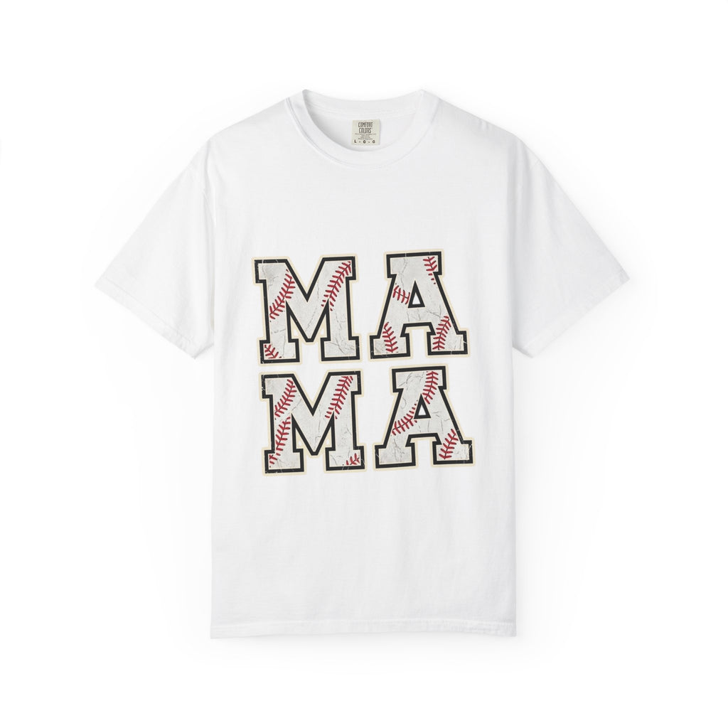 Mama Baseball T-Shirt — Vintage Stitch Lettering Tee for Baseball Moms